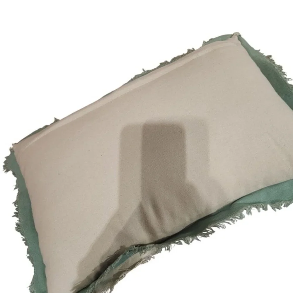 Tropical Leaf Embroidered Lumbar Pillow Coastal Boho Fringe Accent‎